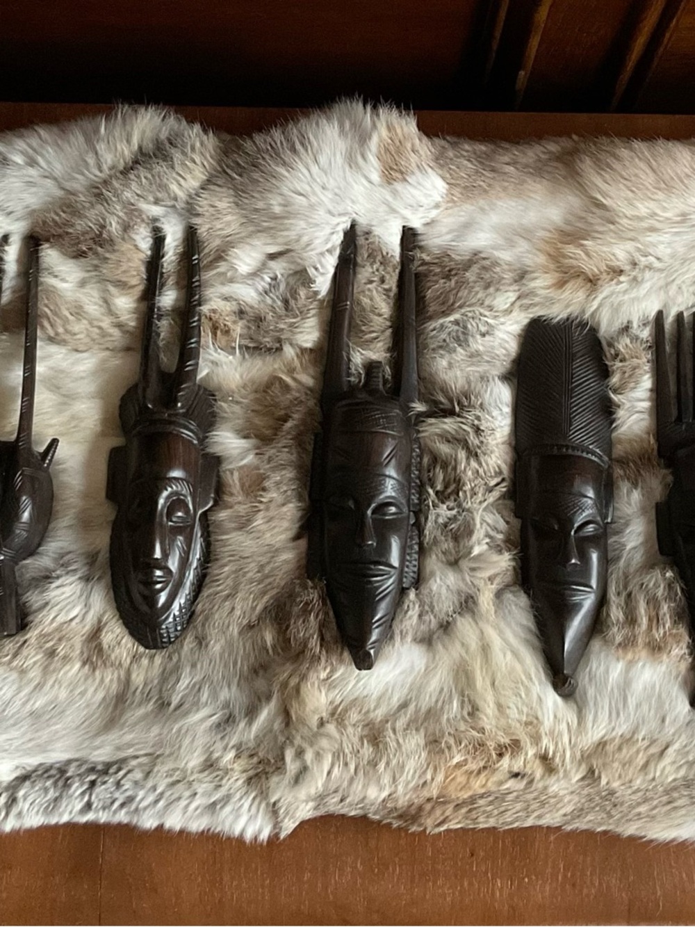 Hand-Carved ebony « masks of the seven days »
